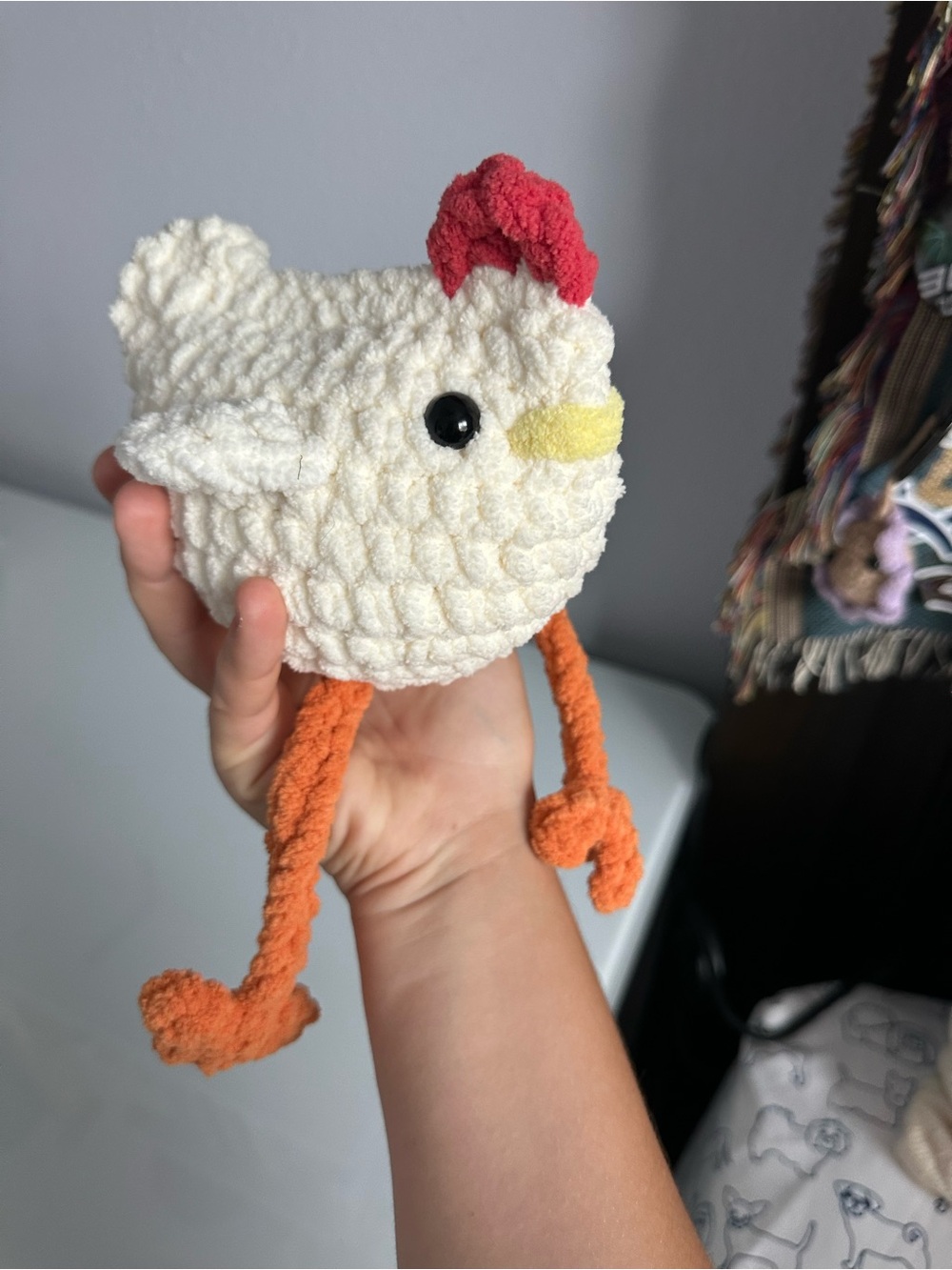 Plush White Chicken Bird Toy with Orange Legs
